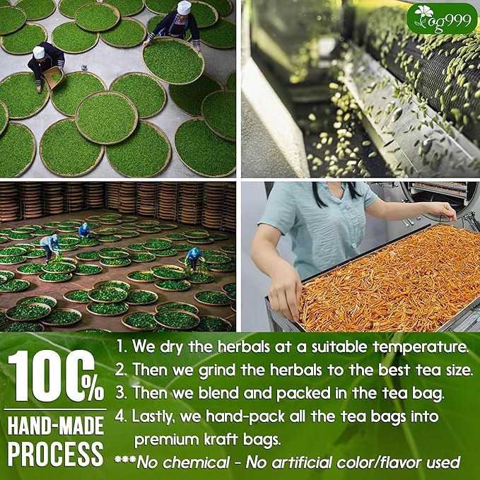 TOG999 100 Tea Bags Relieves Constipation Natural Tea, Blend of Senna Leaves - Peppermint - Licorice - Fennel, 100% Natural Ingrendients, Hand-made Herbal Tea, No Sugar, No Caffeine, No Gluten, Vegan.