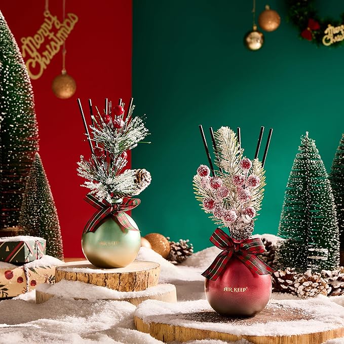 Airkeep Reed Diffuser Set, 5.07 oz(150ml) Apple Cinnamon Christmas Scented Diffuser with 8 Oil Diffuser Sticks, Home Fragrance Essential Oil Reed Diffuser for Home Room Bathroom Shelf Decor