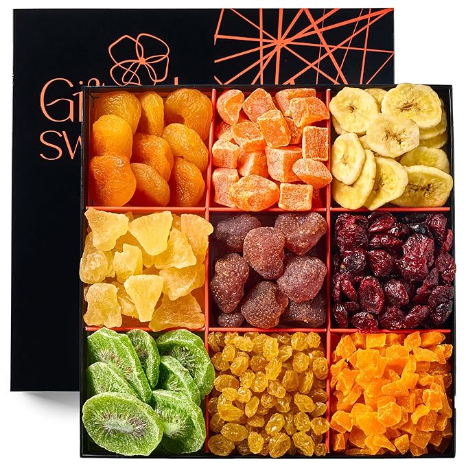 Dried Fruit Gift Basket - 9 Sectional - Tropical Arrangement - Gourmet Snack Box for Birthday, Anniversary, Corporate Gifting, Sympathy, Care Package, Get Well