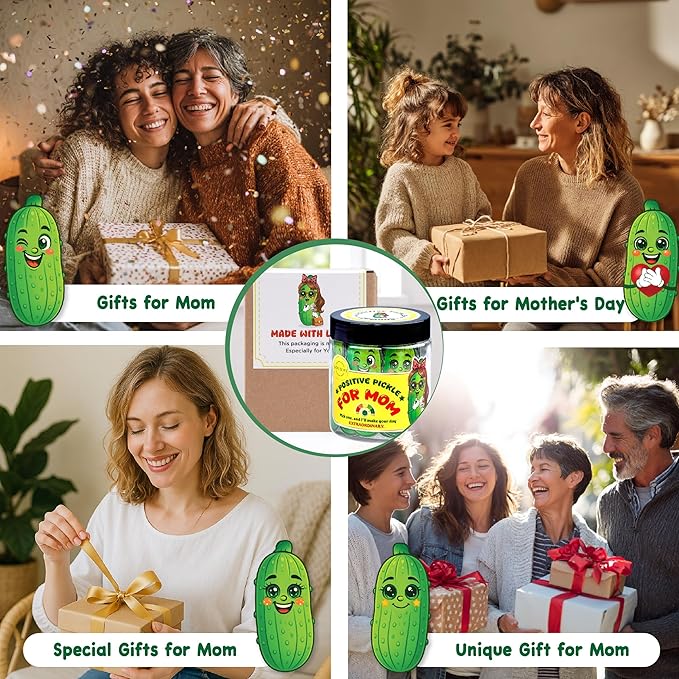 Motivational Pickle Jar for Mom β 60 Affirmations & Positive Quotes | Funny Gift Idea for Mothers, Adults, College Girls | Self Care, Positive Cards, Just Because Gift, Cute Desk Decor