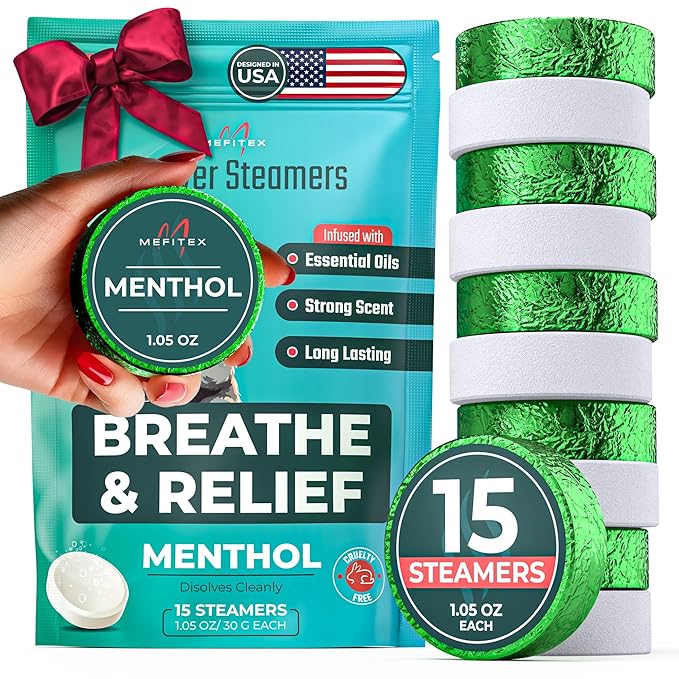 Shower Steamers for Men 15 Pack - Menthol Aromatherapy Shower Steamers, Strong Scent, Long Lasting, Premium Essential Oils, Valentine Gift Relaxation and Sinus Relief