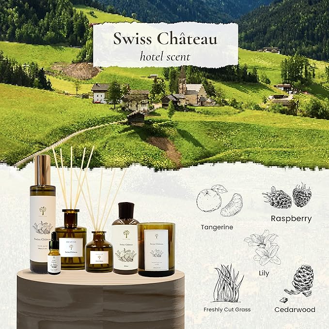 PRISTINE Swiss Château/Inspired by Hilton Hotel Linen & Room Spray Air Freshener, Made With Essential Oils, Tangerine, Raspberry, Cedarwood Scent, 3.4oz Pillow Spray