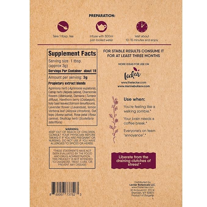 Stress-Relief Herbal Tea Blend with Calming Chamomile, Lavender, Rose, Lemon Verbena, Agrimony, Catnip, Damiana, Holy Basil, Hawthorn Berry, and Skullcap for Relaxation (Herbal Tea)