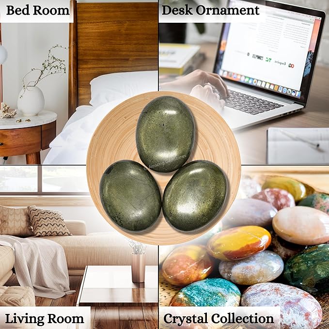 Amazing Gemstone Pyrite Crystals and Healing Stones - Large Palm Stone Crystals Piedra, Crystal for Good Luck, Positive Energy, Meditation - Unique Stocking Stuffers and Birthday Gifts for Women, Men