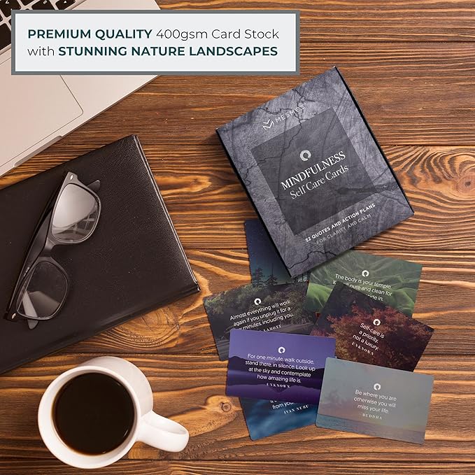 MESMOS 52 Mindfulness Cards with Action Plans. Relaxation Stress Relief Gifts for Men and Women, Positive Affirmation Cards, Anxiety Relief Items, Meditation Self Care Kit, Spiritual Gifts for Women