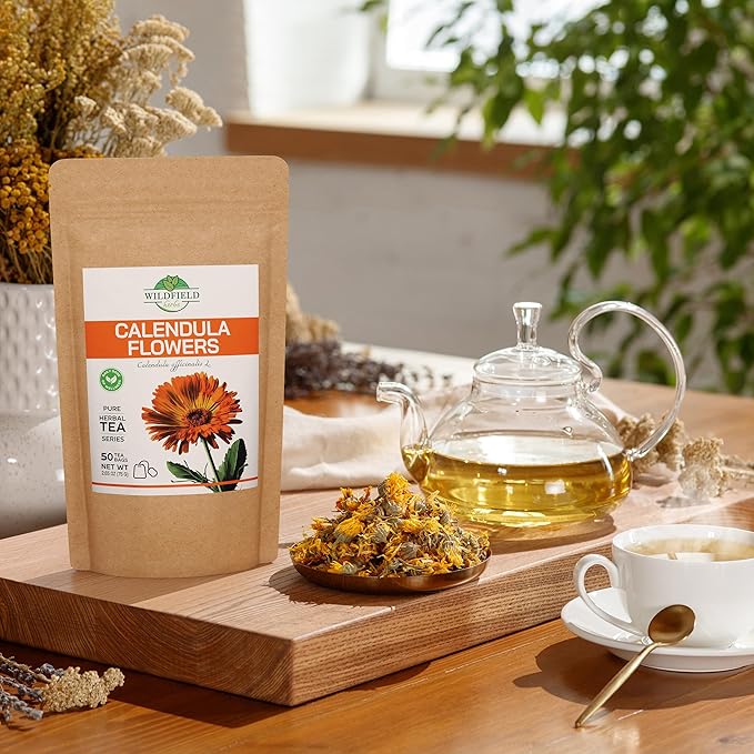 50 Bags Calendula Tea Dried Calendula Flowers Herb Herbal Tea - 50 Count 1.5 g Flower Herb