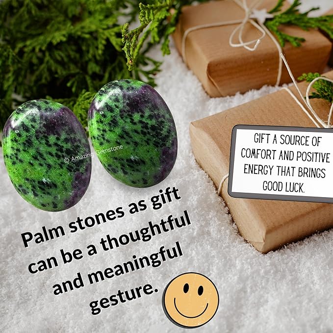 Amazing Gemstone Ruby Zoisite Crystals and Healing Stones - Large Palm Stone Crystals Piedra - Crystal for Good Luck, Balanced Positive Energy, Meditation - Unique Stocking Stuffers