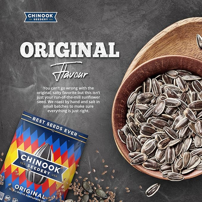 Chinook Seedery Roasted Sunflower Seeds - Jumbo Seeds Keto Snacks - Best For Snack Packs - Gluten Free, Non GMO Snack Food Gifts - 4 Ounce (Pack of 3) - Original Flavor Pack