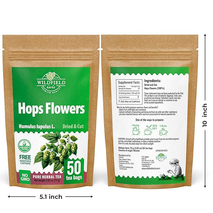 50 Bags Hop Tea Hops Herb Dried Hops Flowers Herbal Tea (Humulus Lupulus) - 50 Count 1.5g Bags Hoptea Lupulo Entero