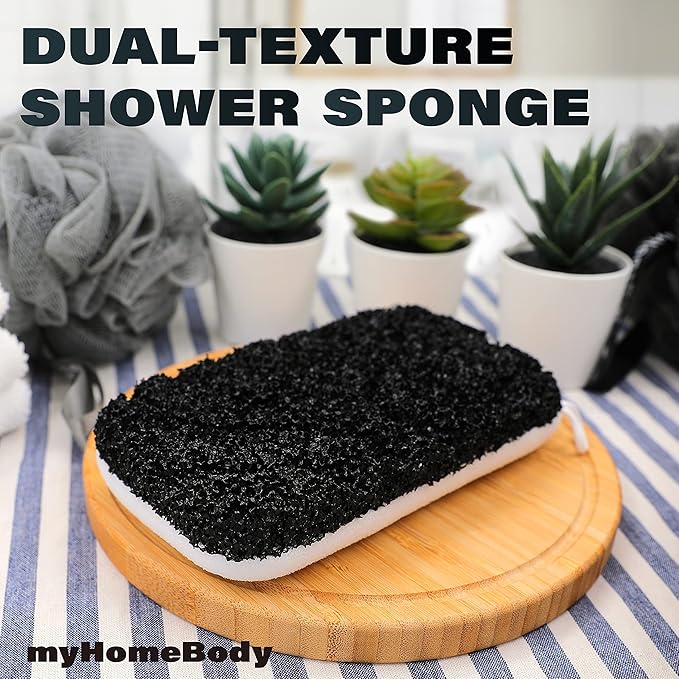 myHomeBody Extra Exfoliating Body Scrubber, Bath Sponge for Women, Loofah Exfoliator for Men, 1pc