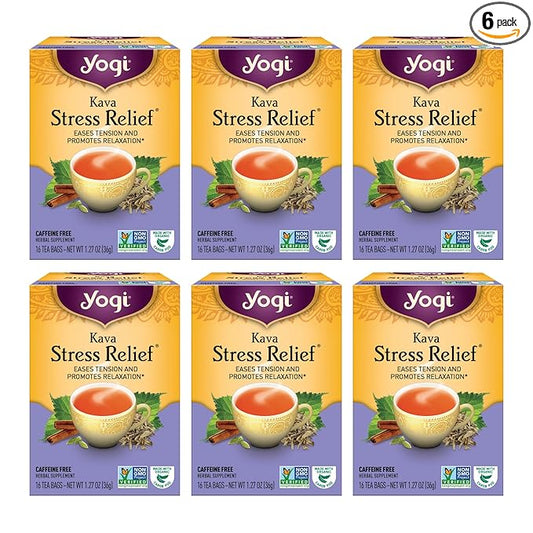 Yogi Tea - Kava Stress Relief (6 Pack) - Eases Tension and Promotes Relaxation - Caffeine Free - 96 Herbal Tea Bags