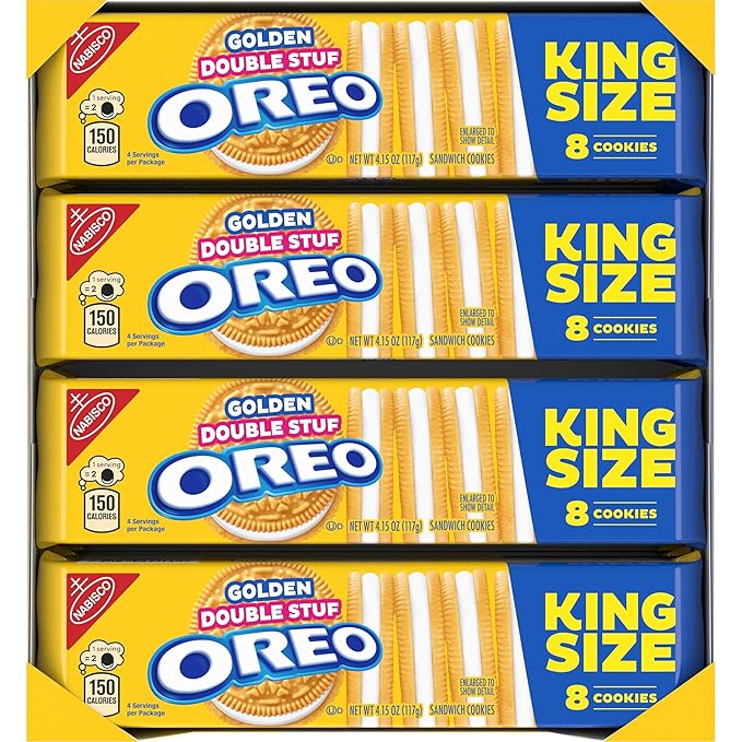 OREO Double Stuf Golden Sandwich Cookies, King Size, 12 Snack Packs (8 Cookies Per Pack)