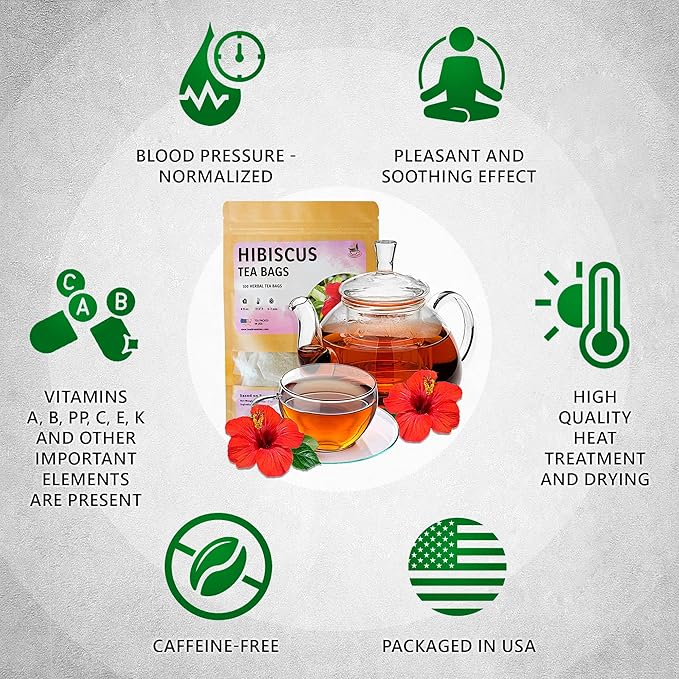TeaDreamTea Hibiscus Tea Bags | 100 Bleach-Free Tea Bags | Caffeine Free | Dried Hibiscus Flowers | Hibiscus Flower Tea | Dried Flower Tea | Brew Hot or Iced |Herbal Hibiscus Tea