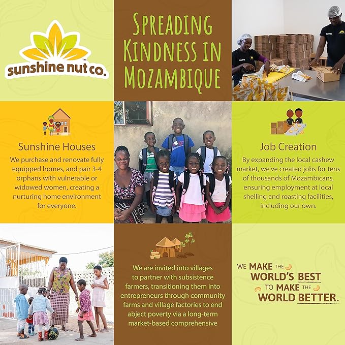 Sunshine Nut Company Whole Roasted Lightly Salted Cashews, Sugar and Spice Flavor, 6 Pack, 7 oz. Each, Gluten Free, Peanut Free and Vegan Individual Snack Packs for Kids and Adults, GMO Free