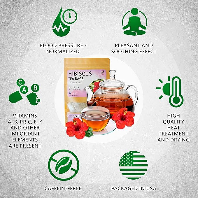 TeaDreamTea Hibiscus Tea Bags | 50 Bleach-Free Tea Bags | Caffeine Free | Dried Hibiscus Flowers | Hibiscus Flower Tea | Dried Flower Tea | Brew Hot or Iced |Herbal Hibiscus Tea