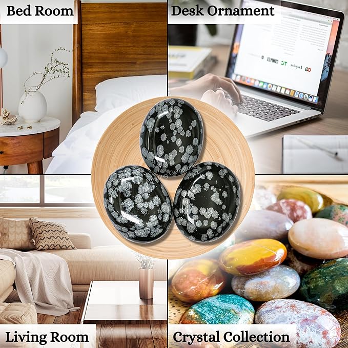 Amazing Gemstone Snowflake Obsidian Crystals and Healing Stones - Large Palm Stone Crystals Piedra - Crystal for Good Luck, Positive Energy, Meditation - Unique Stocking Stuffers, Gifts for Women