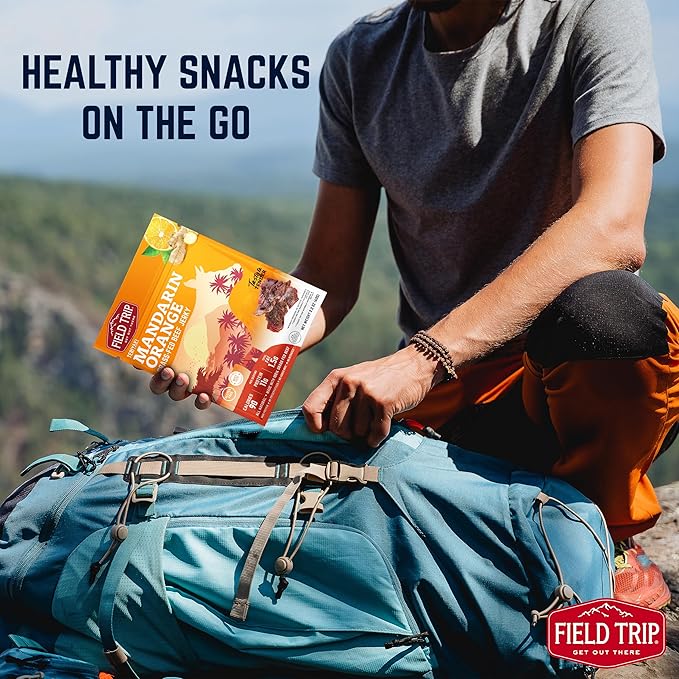 Field Trip Grass Fed Beef Jerky, Healthy Gluten Free Snacks, All Natural, Paleo-Friendly Beef Jerky, High Protein, Low Carb Snack with No Nitrates, 2.2oz Bag, 4 Pack, Mandarin Orange Teriyaki