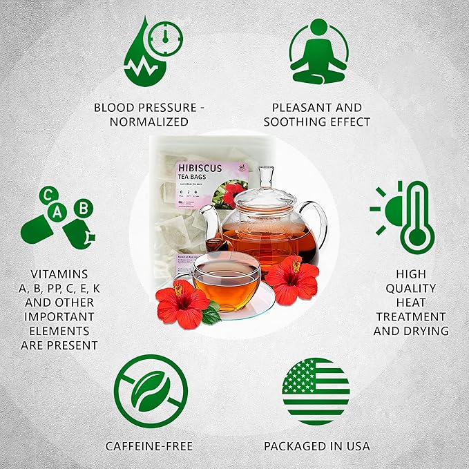TeaDreamTea Hibiscus Tea Bags 200 Bleach-Free Tea Bags Caffeine Free Dried Hibiscus Flowers Hibiscus Flower Tea Dried Flower Tea Brew Hot or Iced Herbal Hibiscus Tea, 200 Count (Pack of 1)