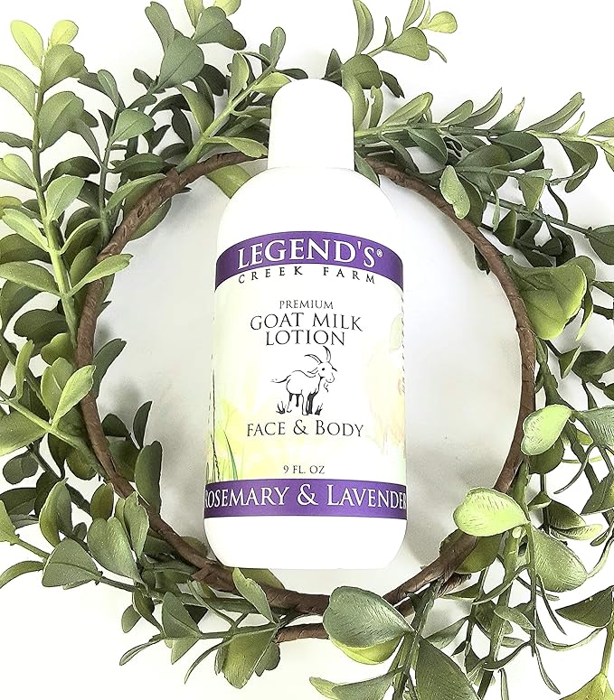 Legend's Creek Farm Goat Milk Lotion - Moisturizing Goat Milk Body Lotion for Body, Hand & Face - 9 oz Body Moisturizer with Shea Butter, Sunflower Oil, Aloe, Handmade in USA (Rosemary & Lavender L.)