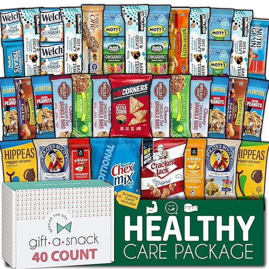 Gift A Snack - Haloween Trick or Treats Healthy Snack Box Care Package + Greeting Card (40 Count) Birthday Treats Gift Basket, Nutritious Granola Breakfast Bars, Office Food Assortments
