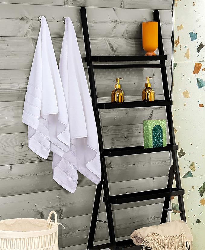 Utopia Towels 8 Piece Luxury Towel Set, 2 Bath, 2 Hand, and 4 Wash Cloths, 600 GSM Ring Spun Cotton, Highly Absorbent Viscose Stripe Towels, Ideal for Everyday use, White