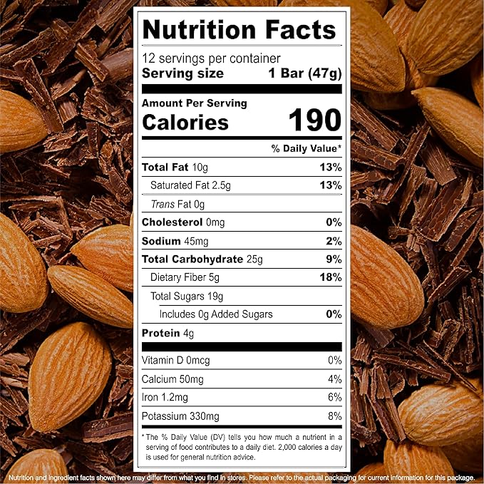 JONESBAR (Dark Chocolate Almond, (12 Count (Pack of 1)), USDA Organic Fruit & Nut Bar, Non-GMO, Kosher, Vegan, Gluten Free, Simple Snack Bar