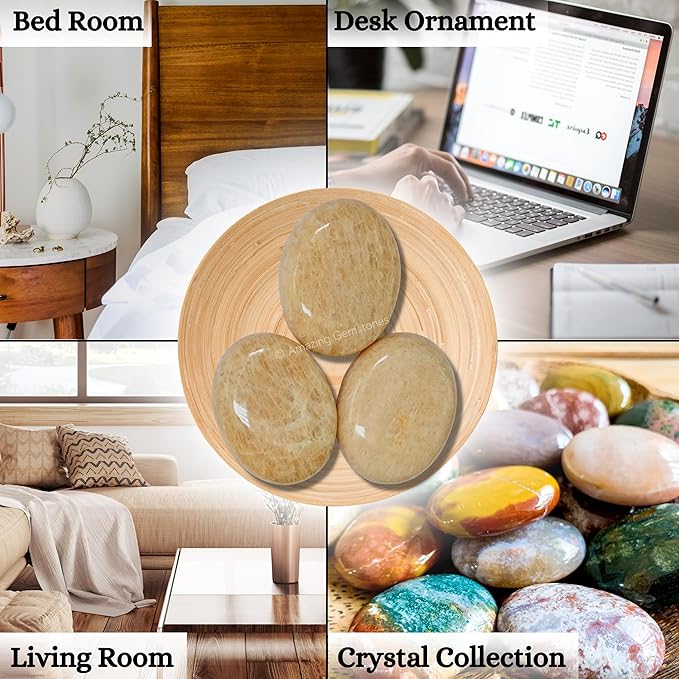 Cream Moonstone Crystals and Healing Stones - Large Palm Stone Crystals Piedra - Crystal for Good Luck, Positive Energy, Meditation - Unique Stocking Stuffers and Birthday Gifts for Women, Men