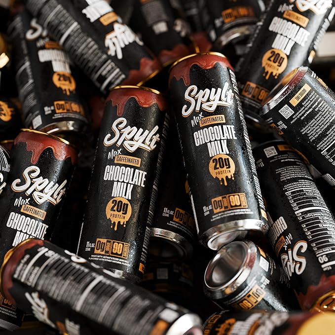 Spylt High Protein Max Chocolate Milk with 140mg Caffeine & 20g Protein - 90 Calories, Ready to Drink, Sugar Free, Lactose Free Milk, Perfect for Workout Recovery & Afternoon Pick Me Up - 12 Count