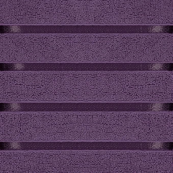 Utopia Towels 8 Piece Luxury Towel Set, 2 Bath, 2 Hand, and 4 Wash Cloths, 600 GSM Ring Spun Cotton, Highly Absorbent Viscose Stripe Towels, Ideal for Everyday use, Plum