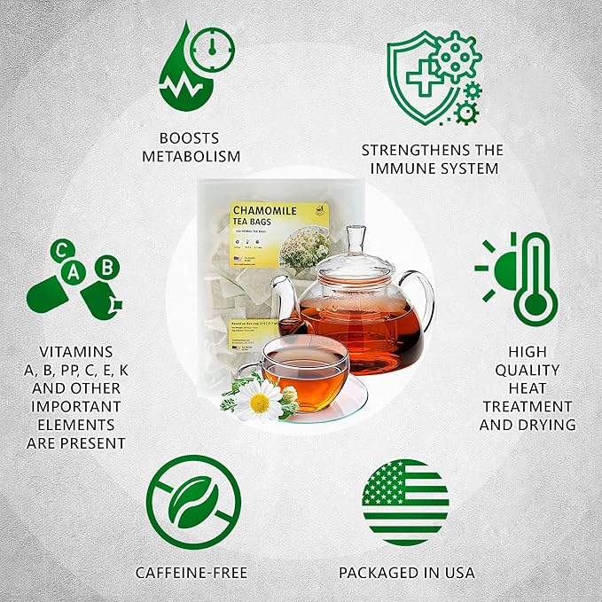 TeaDeam Tea Chamomile Tea Bags | Caffeine-Free & Sleep Time Tea | Chamomile Flowers Aroma - For Relieving Stress | Brew Hot Or Iced | 200 Tea Bags