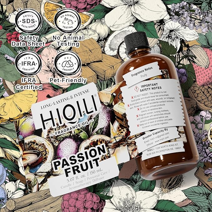 HIQILI Passion Fruit Fragrance Oil for Home Diffuser, Oil Burner, Great for Soap, Candle & Perfume Making, Add to Body Lotion - 5.07 Fl Oz