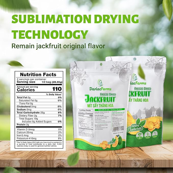 DARLAC FARMS Freeze Dried Jackfruit Bites, Pack 6, Premium Organic Crispy Crunchy Natural Healthy Fruit Snacks for Kids & All Ages, No Sugar Added, 12 Oz (2 Ounce Each)