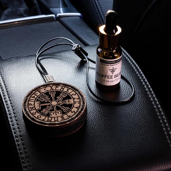 Wood Car Air Freshener — Handmade Car Air Freshener — Vegvisir Designed Fragrance Oil Diffuser in Wooden Gift Box — Aromatherapy Gift Set with Ocean Breeze Fragrance Oil - 10 ml