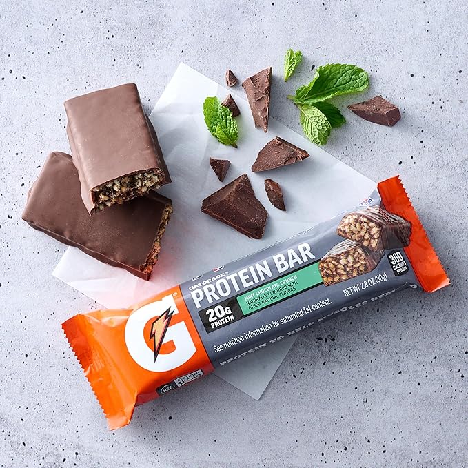 Gatorade Whey Protein Bars, Mint Chocolate Crunch, 2.8 oz bars (Pack of 12, 20g of protein per bar)