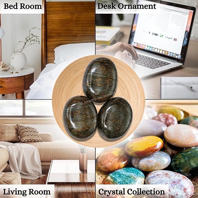 Amazing Gemstone Bronzite Crystals and Healing Stones - Large Palm Stone Crystals Piedra - Crystal for Good Luck, Balanced Positive Energy, Meditation - Unique Stocking Stuffers Gifts for Women, Men