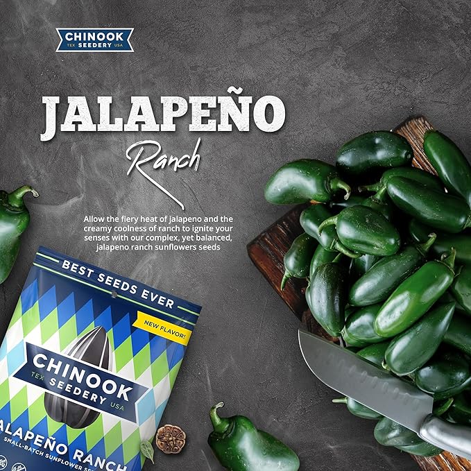 Chinook Seedery Roasted Sunflower Seeds - Jumbo Seeds Keto Snacks - Best For Snack Packs - Gluten Free, Non GMO Snack Food Gifts - 4 Ounce (Pack of 3) - Jalapeno Ranch Flavor Pack
