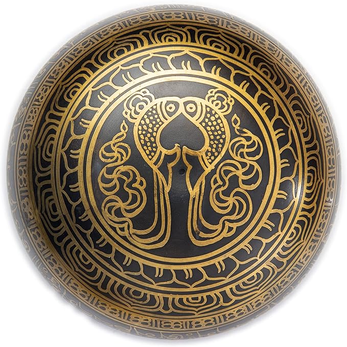 Tibetan Singing Bowl Set - Easy To Play Authentic Handcrafted For Meditation Sound Bowl Chakra Yoga Healing 4 Inches By Himalayan Bazaar (Black & Yellow)