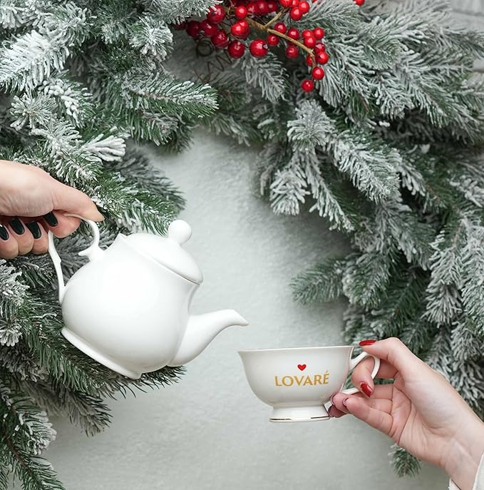 Tea Set By Lovare Made in Ukraine - Black and Green, Fruit, Peach Assorted Samplers - Fancy Variety of Packets - Gift Box For Flavored Tea Lovers Men & Women (Heart (34 Pyramids))