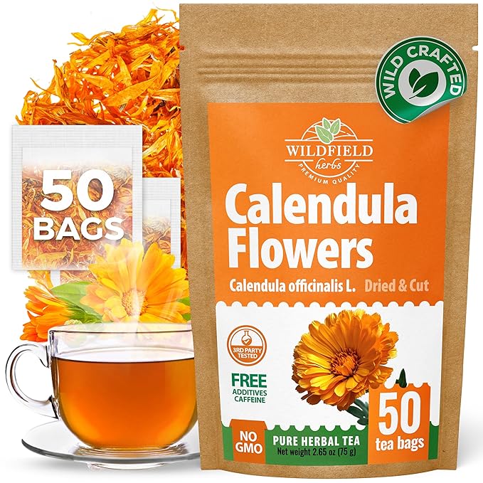 50 Bags Calendula Tea Dried Calendula Flowers Herb Herbal Tea - 50 Count 1.5 g Flower Herb