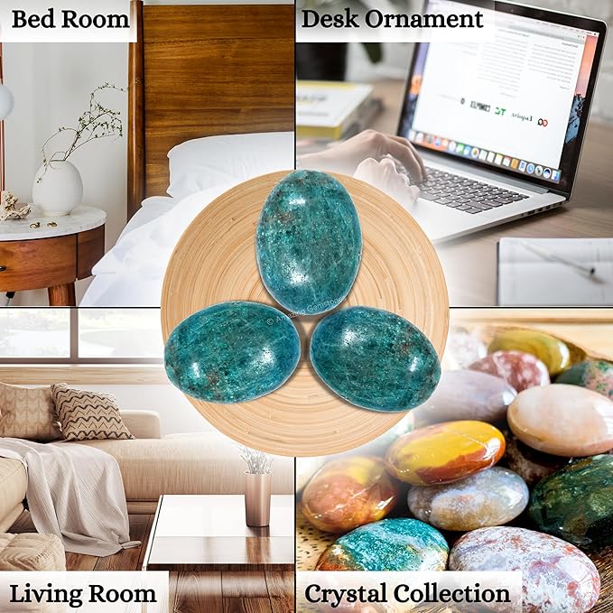 Amazing Gemstone Blue Apatite Crystals and Healing Stones - Palm Stone Crystals Piedra for Good Luck, Balanced Positive Energy, Meditation - Unique Stocking Stuffers and Birthday Gifts for Women, Men