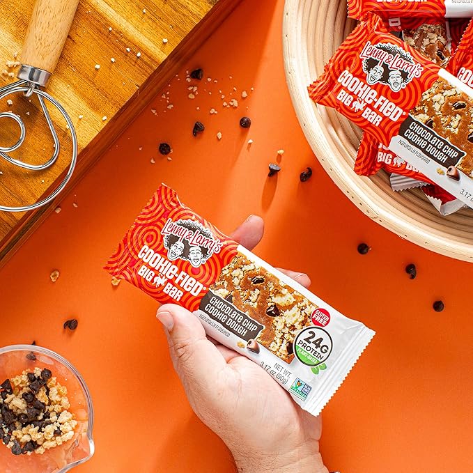 Lenny & Larry's Cookie-fied BIG BAR – Chocolate Chip Cookie Dough Vegan Protein Bars 12x90g – Healthy Snacks, 24g Plant Protein & 10g Prebiotic Fiber – Gluten free Power Bar, Keto Friendly & Vegan