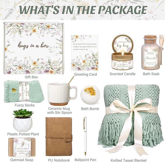 Gifts for Women, Get Well Soon Self Care Package Box, Sending Hug Baskets Thinking of You Gift for Women Her New Mom Best Friend Birthday (Sage Green)