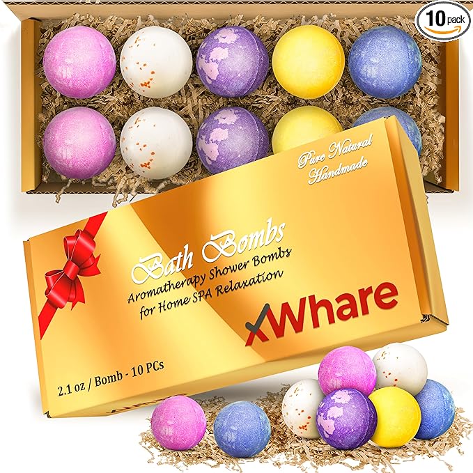 10 XXL Bath Bombs for Women Relaxing - Handmade Kids Bath Bomb Set with Shea, Coco Butter & Essential Oil for Skin Moisturizing - Perfect for Bubble Spa Bath - Gift for Her/Him, Girls, Wife, Mother