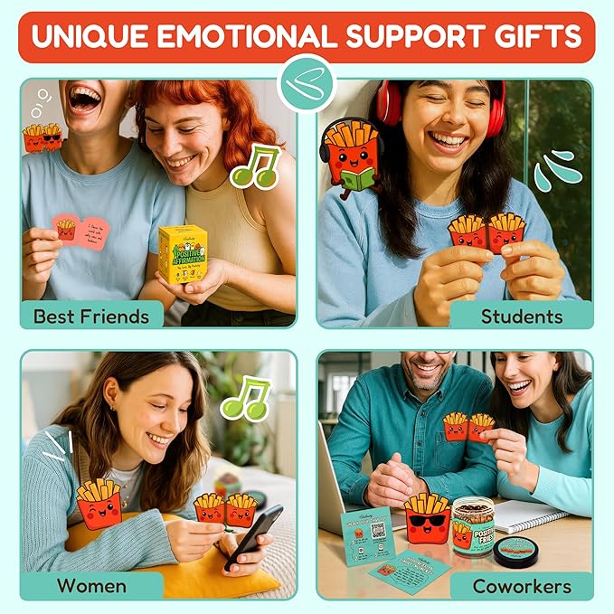 Emotional Support Fries Affirmation Jar - Positive Affirmations Cards For Teen Girl Gifts Trendy Stuff, Funny Get Well Soon Gifts For Women Men Coworkers, Unique Birthday Gift For Women