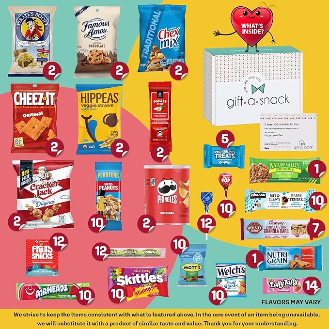 Gift A Snack - Haloween Trick or Treats Snack Box Variety Pack Care Package + Greeting Card (150 Count) Birthday Sweet Treats Gift Basket, Candies Chips Crackers Bars, Office Food Assortments