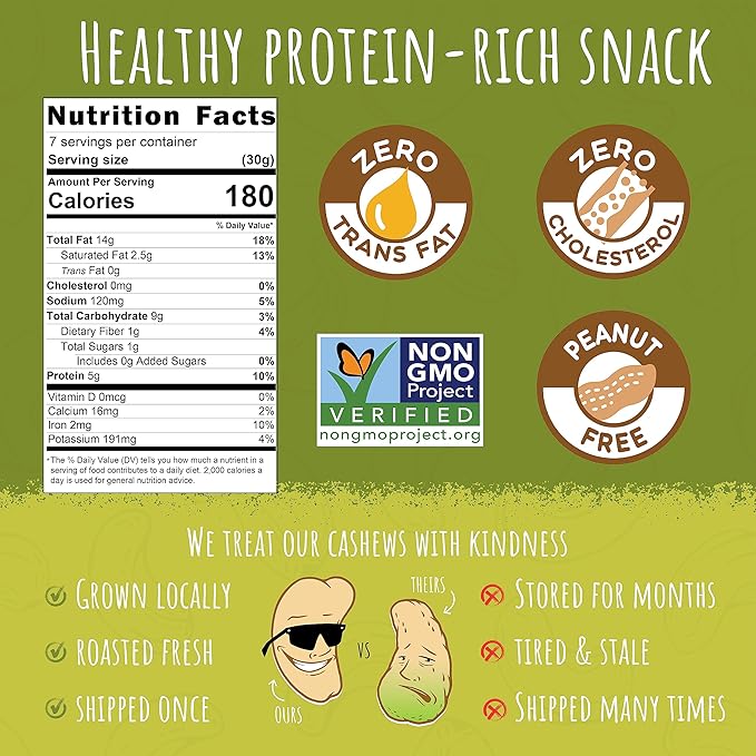 Sunshine Nut Company Whole Roasted Lightly Salted Cashews, Handful of Herbs Flavor, 2 Pack, 7 oz. Each, Gluten Free, Peanut Free and Vegan Individual Snack Packs for Kids and Adults, GMO Free