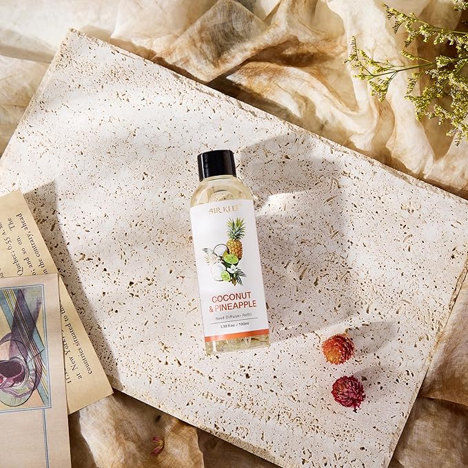 Airkeep Reed Diffuser Oil Refill/Coconut&Pineapple/3.38oz(100ml/1 Pack/Scented Oil Refill for Diffuser Home Fragrance for Bedroom, Bathroom Office Home Decor