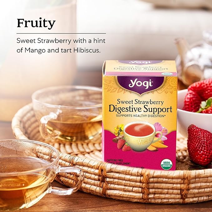 Yogi Tea Sweet Strawberry Digestive Support - 16 Tea Bags per Pack (6 Pack) - Organic Turmeric Tea Bags - Digestive Support Tea - Includes Turmeric Root, Black Pepper, Strawberry, Mango & More