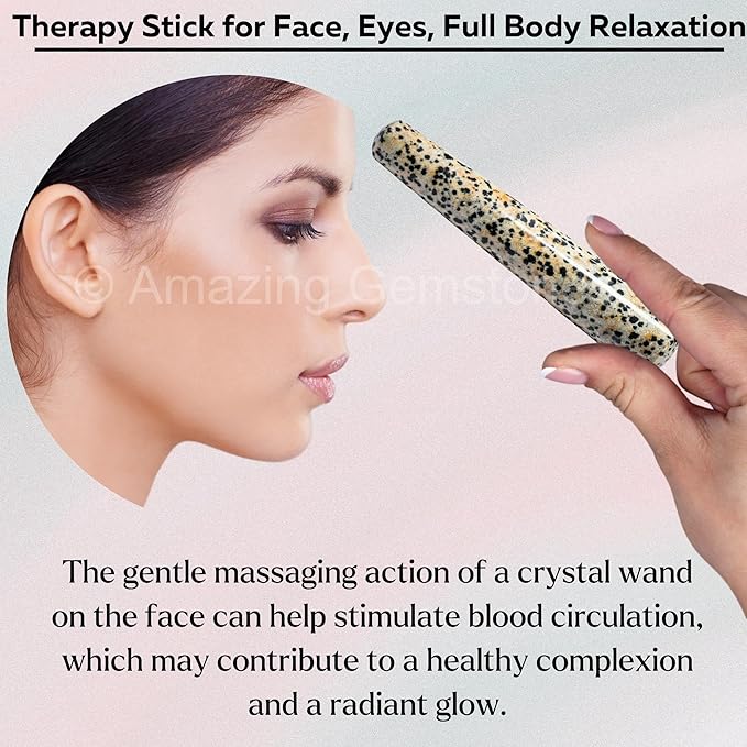 Amazing Gemstone Dalmatian Jasper Crystal Wand Massage Stick - Pelvic Wand Gua Sha for Adults - Crystals and Healing Stones Massage Wands for Adults Gifts (Smooth)
