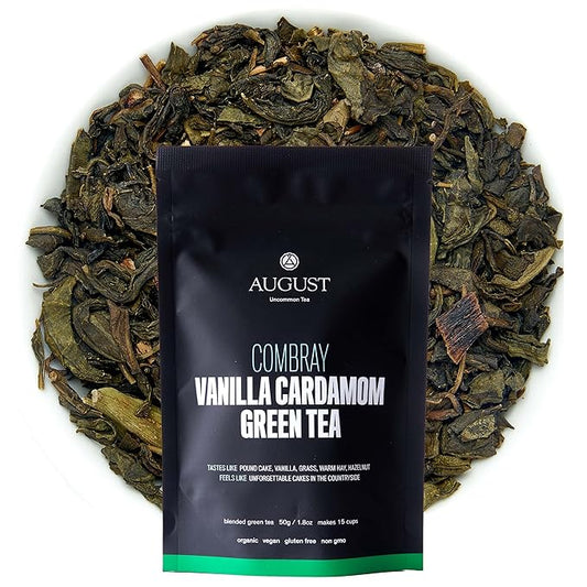 August Uncommon Combray Loose Leaf Tea – Organic Vanilla and Cardamom Green Tea – Vegan, Gluten-Free, and Non-GMO Organic Tea – Bold Dessert-Inspired Flavor in a Resealable 1.8oz Pouch (15-30 Cups)